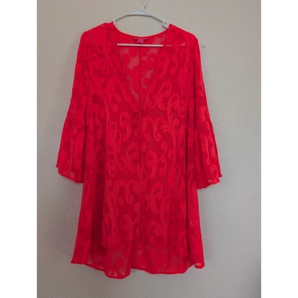 Lilly Pulitzer Motley Cover-Up Spicy Coral Poly Crepe Swirl‎ Clip Size Small